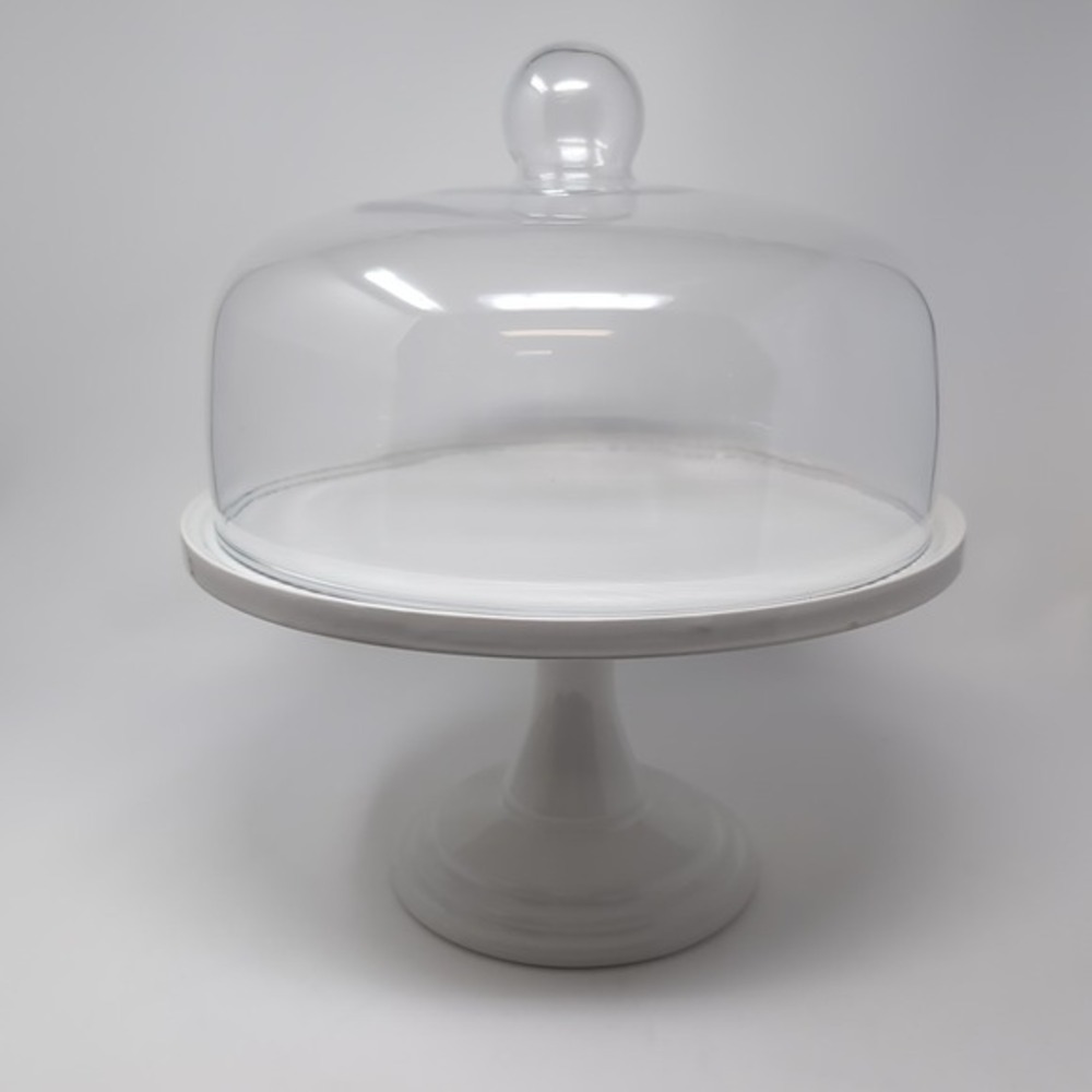 Temp-tations Woodland Ceramic Pedestal Cake Stand with Dome Glass Lid White - Picture 2 of 10